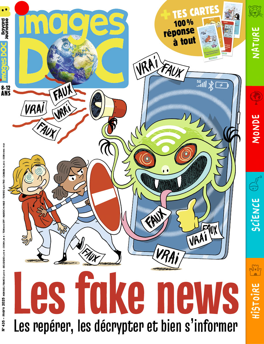 Couverture du magazine Images Doc n°435, mars 2025. Les fake news : les repérer, les décrypter et bien s'informer