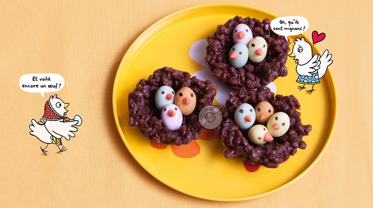 Qu’ils sont mignons ces nids en chocolat croustillants ! Simples à faire avec votre enfant, ils abriteront des petits œufs colorés à dévorer le jour de Pâques…