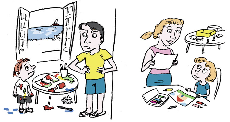 “Vacances en tribu : les sujets qui fâchent !”, supplément pour les parents du magazine Pomme d’Api n°654, août 2020. Illustrations : Muzo.
