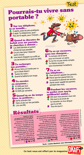 Téléchargez le test “Pourrais-tu vivre sans portable ?”, extrait du magazine Okapi du 1er janvier 2017