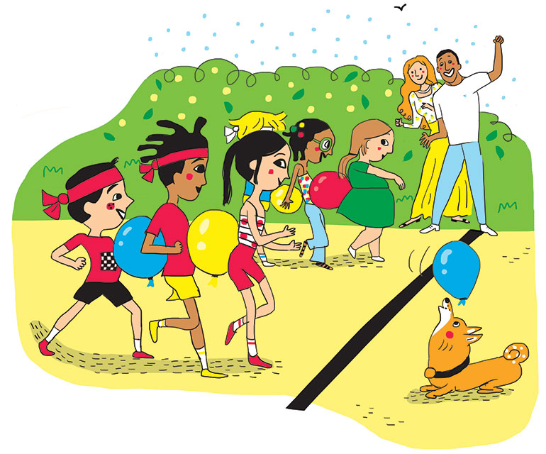 “Les Olympiades de la rigolade”, Astrapi n°951, 1er juillet 2020. Conception et texte : Rémi Chaurand. Illustrations : Line Hachem.