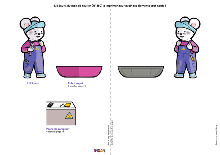 Téléchargez les éléments de “Lili Souris dans son garage” - Popi, n°450, février 2024 - Illustrations : Anett Hardy.