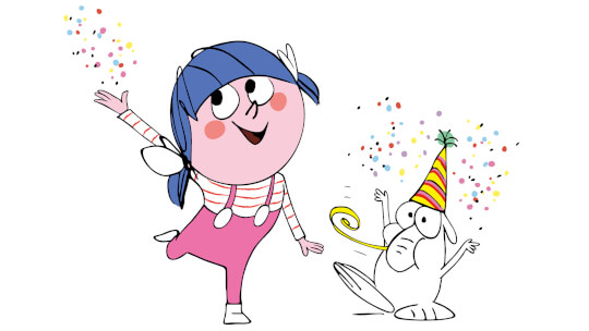 Un coloriage pour souhaiter la bonne année avec Adélidélo sur notre plateforme pour les enfants BayaM.