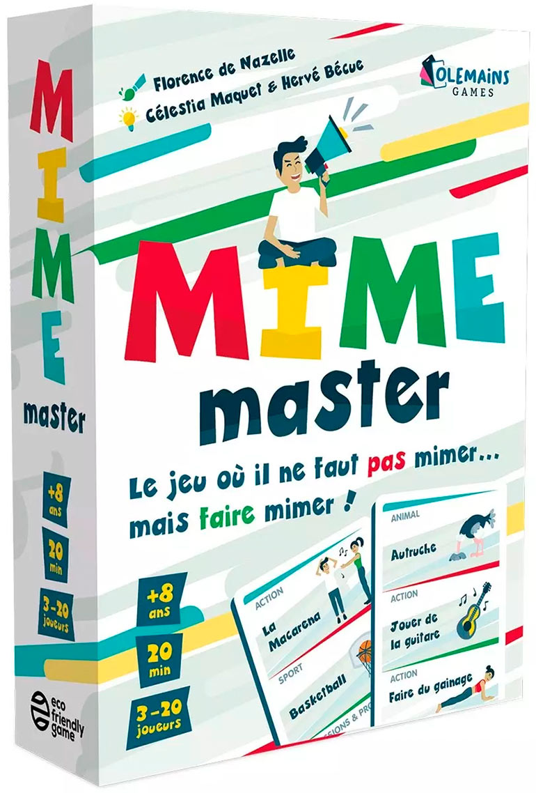 Mime Master, dès 8 ans, 3 à 20 joueur(se)s, éd. Olémains, 10,90 €.