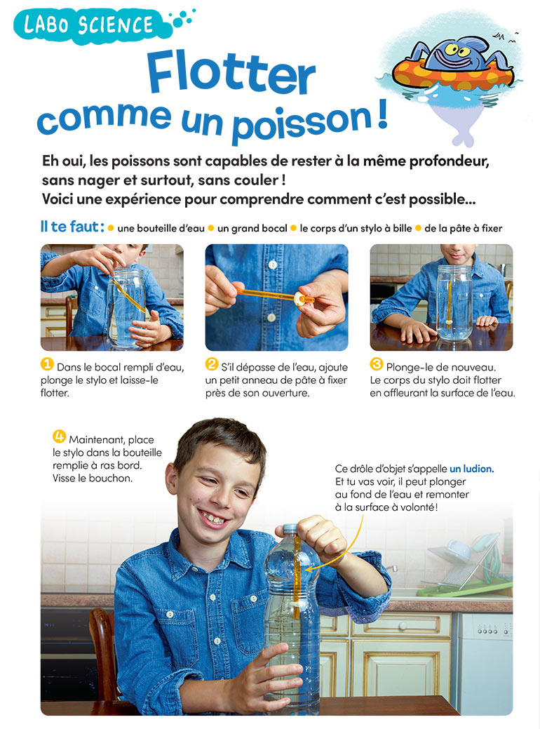 Labo science : flotter comme un poisson !, Images Doc n°407, novembre 2022. Photos : Rebecca Josset. Illustrations : Jérôme Sié.