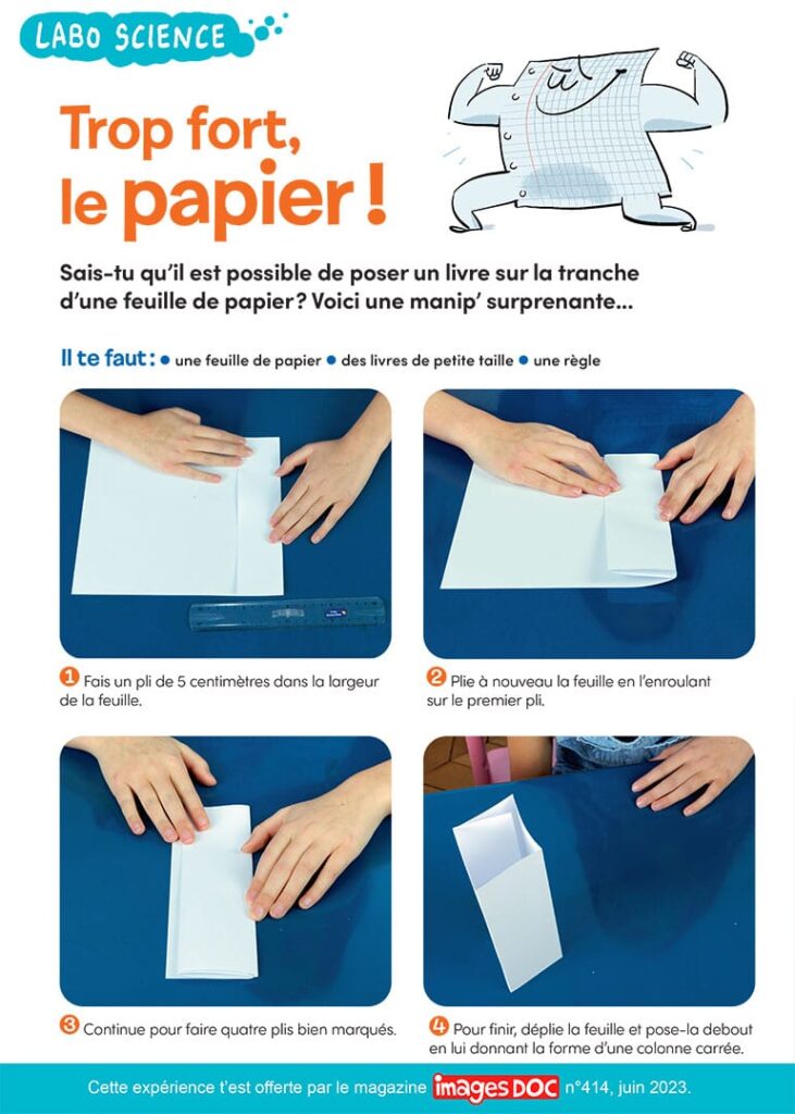 Labo science : trop fort, le papier !, Images Doc n°414, juin 2023. Photos : Rebecca Josset. Illustrations : Jérôme Sié