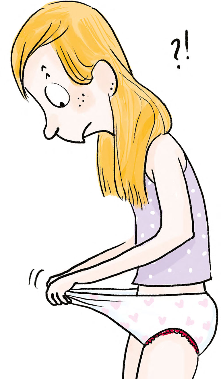 Illustration : Zelda Zonk. La puberté, ça vient d'un coup ? Hors-série du magazine Okapi : 100 questions de filles et garçons. Été 2023.