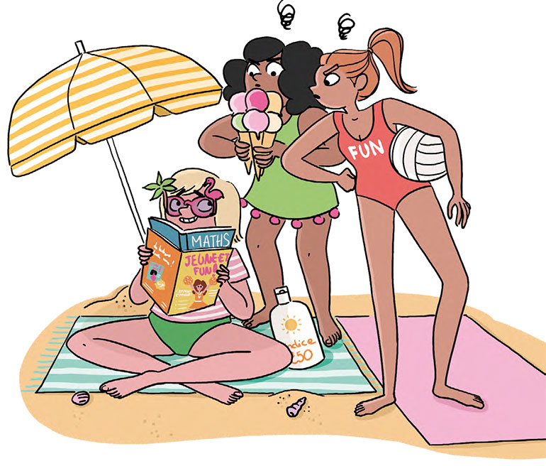 Illustration : Anne-Olivia Messana. Haute pression. Hors-série du magazine Okapi : 100 questions de filles et garçons. Été 2023.