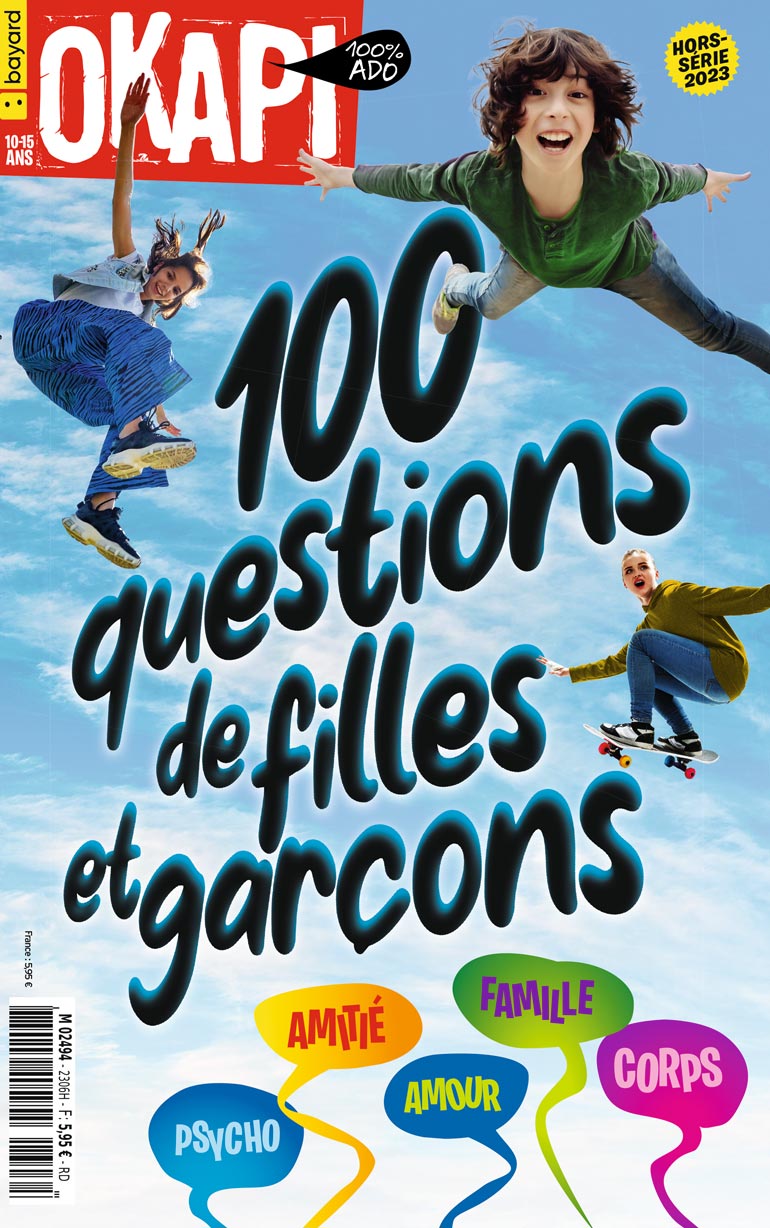 Hors-série du magazine Okapi : 100 questions de filles et garçons. Été 2023.