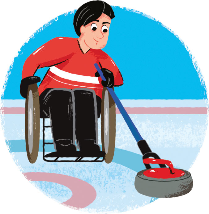 Curling. Deux équipes lancent des pierres spéciales sur la glace. La pierre doit arriver dans une zone appelée la maison.