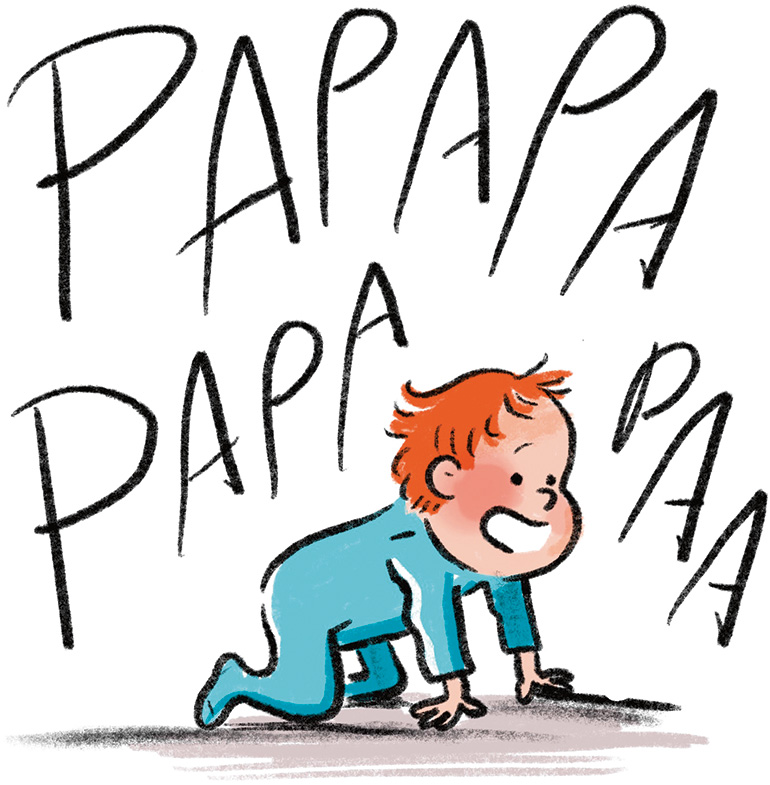 Un bébé prononce le mot “Papa”.