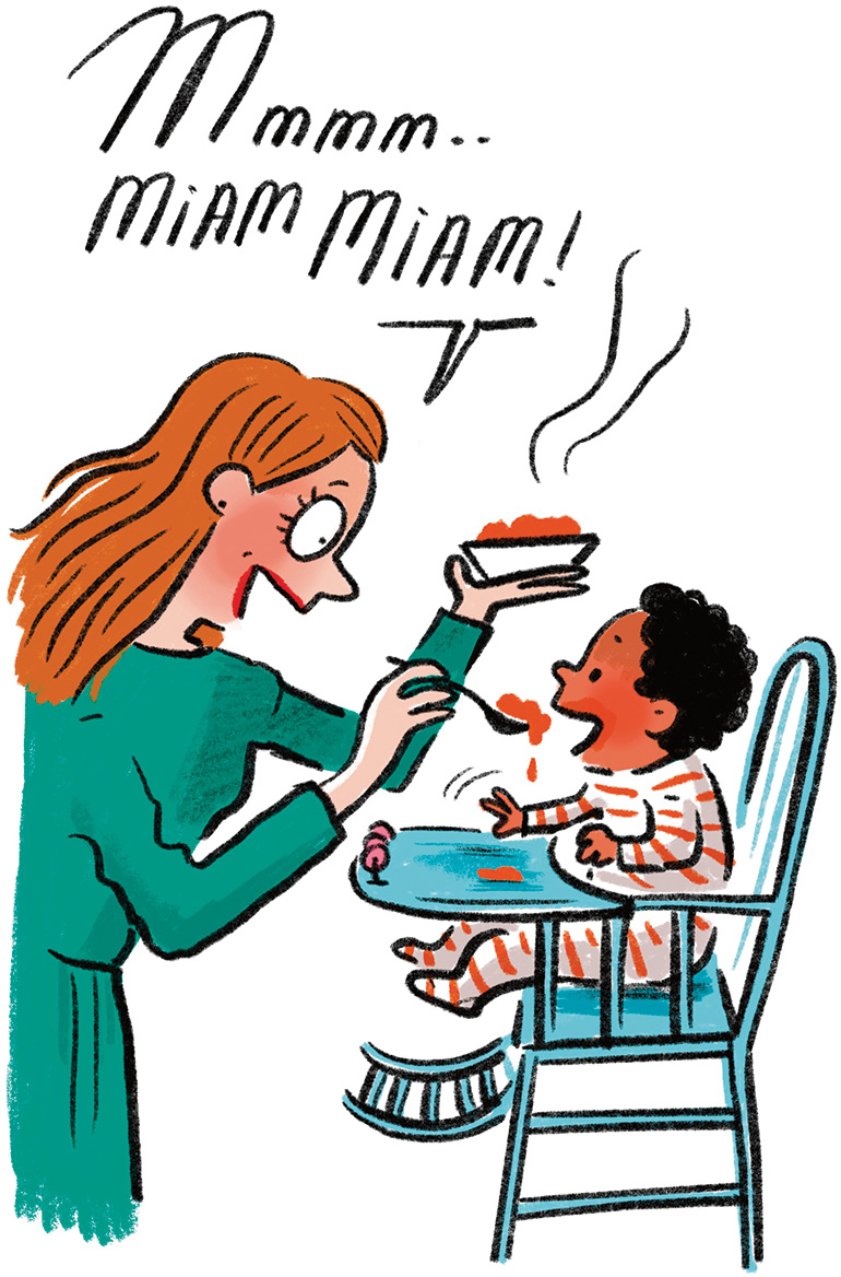 Une maman donne à manger à son bébé.