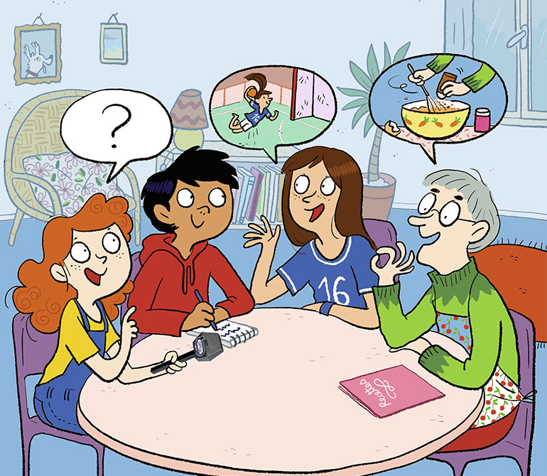 Un enfant interviewe sa famille pour réaliser un podcast avec Astrapi.