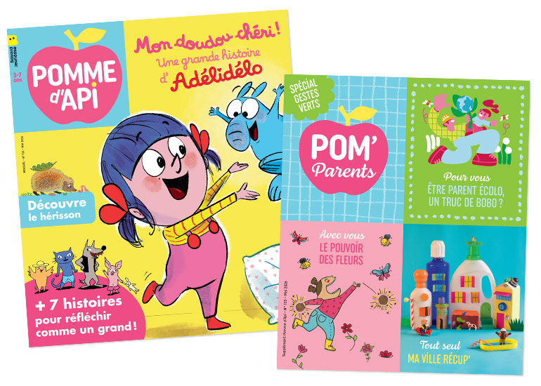 Couverture du magazine Pomme d'Api n°723 (mai 2026) et son supplément pour les parents.