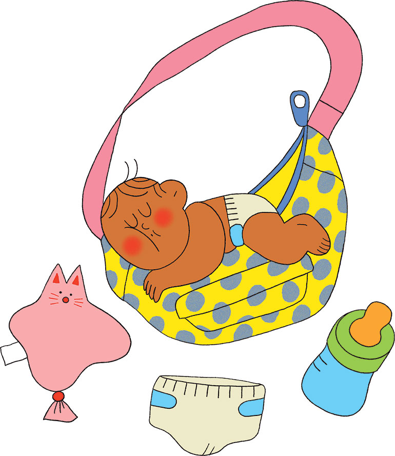 Voyager avec bébé : 6 conseils pour partir en toute sérénité. Popi n° 477, mai 2026. Illustration : Lou Gilles.