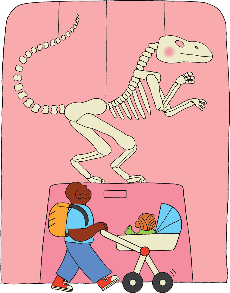 Voyager avec bébé : 6 conseils pour partir en toute sérénité. Popi n° 477, mai 2026. Illustration : Lou Gilles.