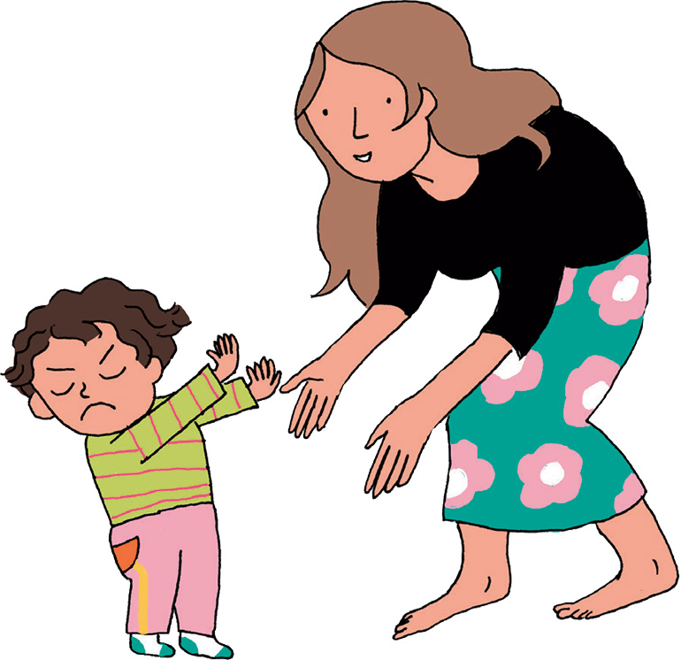 Illustration d'un enfant qui refuse qu'on lui fasse un câlin.