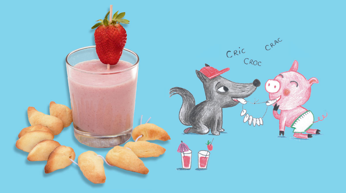 Recette pour les enfants - le goûter de l’été : Le nectar et le collier. Extrait du magazine Les Belles Histoires n°511. Recette : Anne Chiumino. Photo : Sophie Mutterer. Illustrations : Anne Rouquette.
