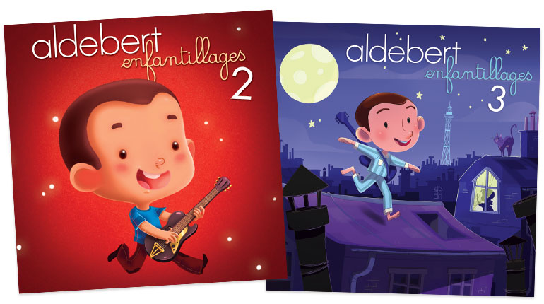 Photos des albums d'Aldebert “Enfantillages 2 et Enfantillages 3”.