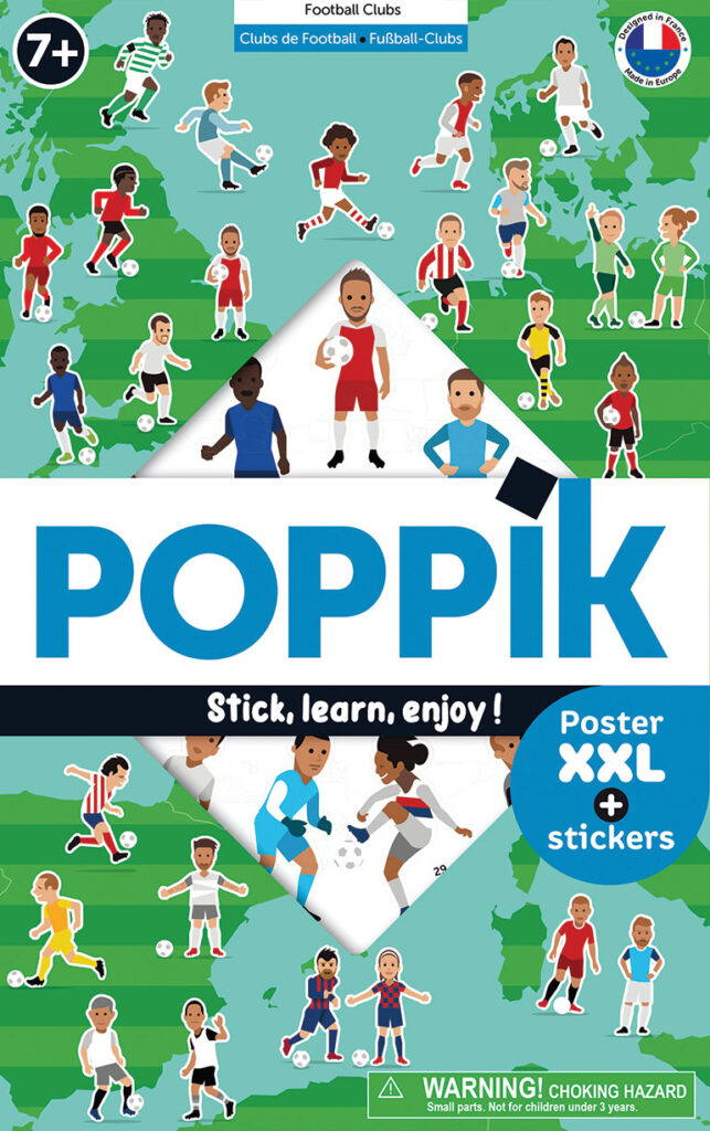 Avec ce super poster, les enfants s'amuseront à reconstituer les équipes de foot de toute l’Europe en positionnant les 60 stickers de joueurs ! Une façon amusante d’apprendre la géographie. De Tino de Tinoland, éditions Poppik.