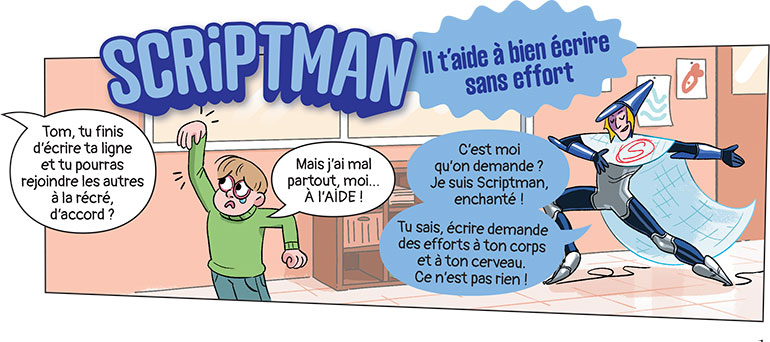 Scriptman : le super héros d’Astrapi qui aide les enfants à bien écrire sans efforts.