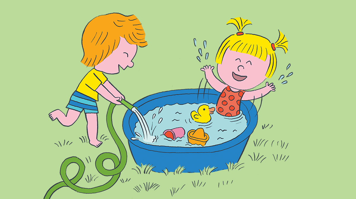 Illustration&nbsp;: deux enfants jouent avec de l'eau.