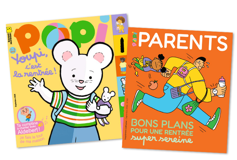 Couverture du magazine Popi n° 481 (septembre 2026) et son supplément pour les parents.