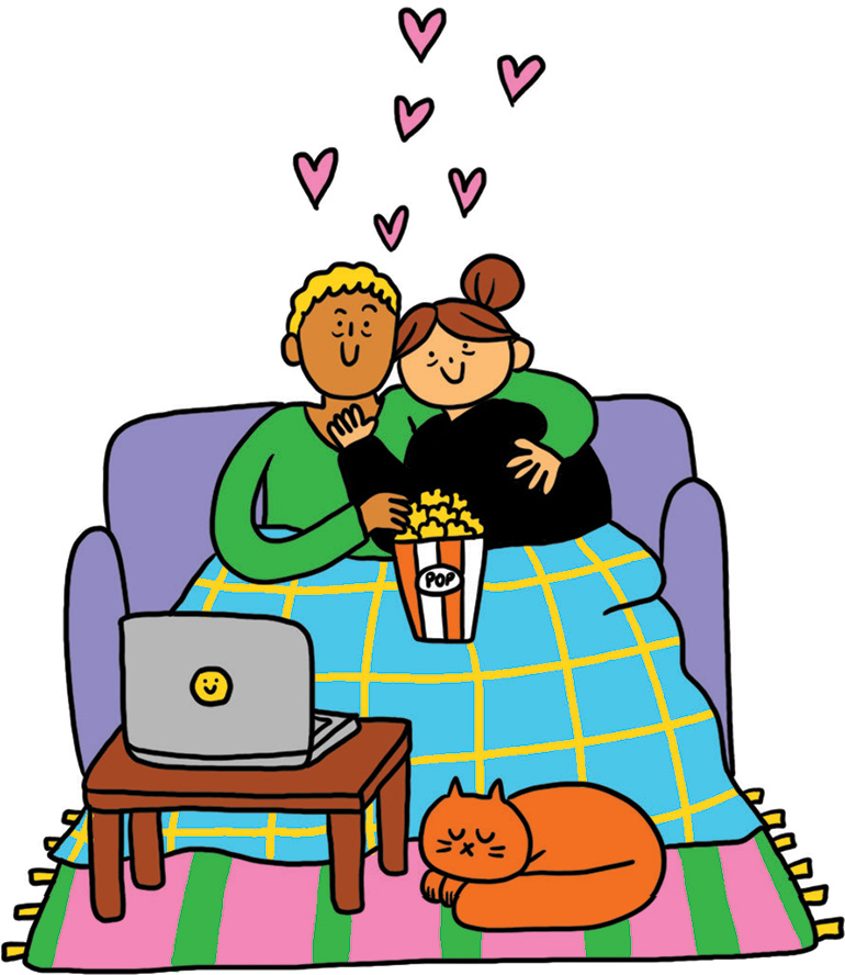Illustration : un couple regarde un film.