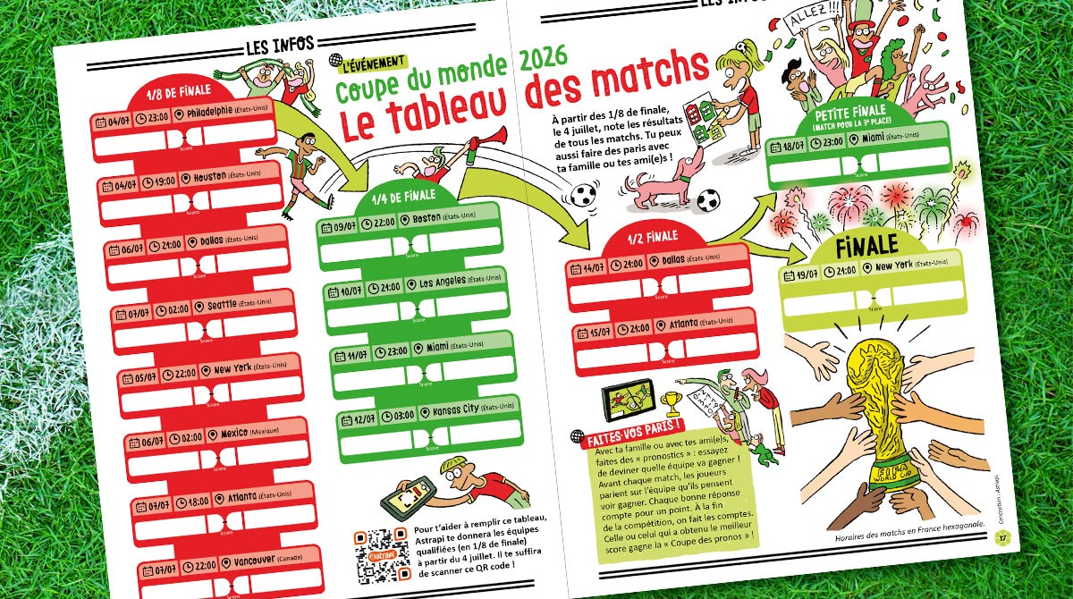 Coupe du monde 2026, le tableau des matchs de 1/8 de finale, Astrapi n°1083.