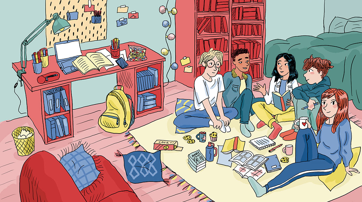Book club : des adolescents se retrouvent dans une chambre pour échanger sur les livres qu'ils aiment ou pas.