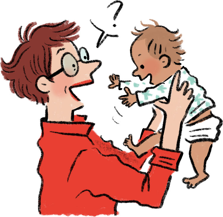 Illustration : une femme tient un bébé dans ses bras.
