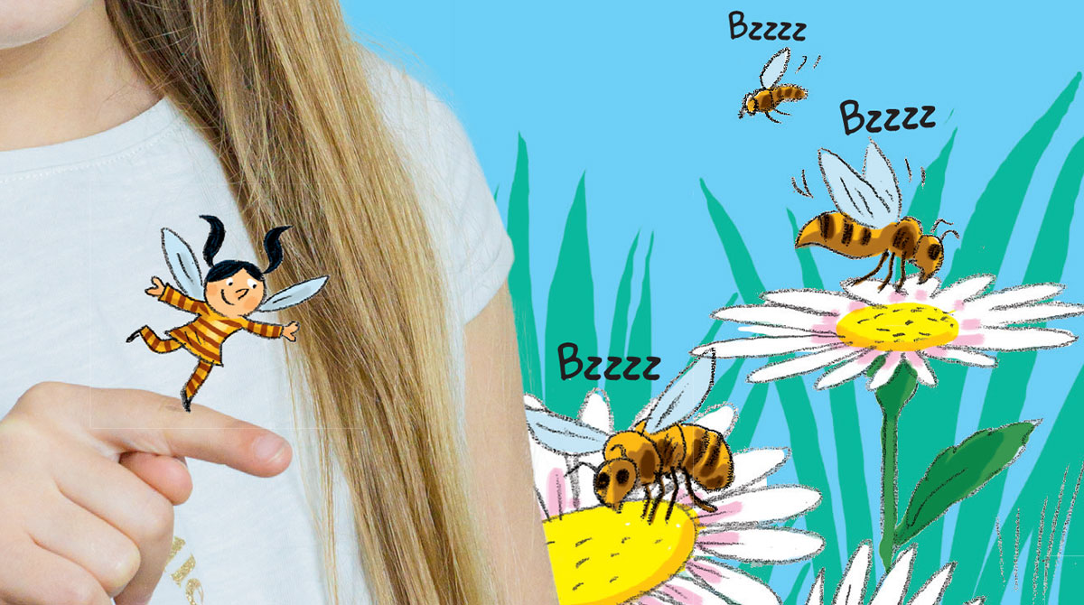 “Pourquoi les abeilles bourdonnent ?” Youpi 405, juin 2022. © Photo : Rebecca Josset. Illustration : Rémi Saillard.