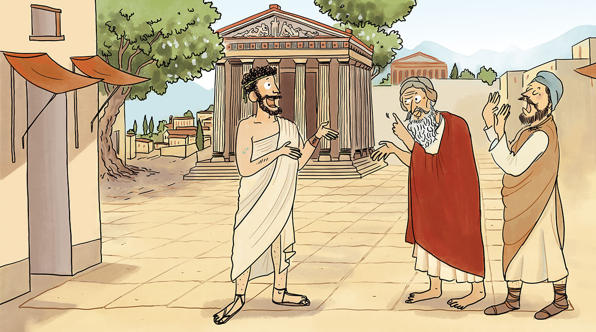 Thalès, Pythagore, Archimède. “Eureka ! Ces savants géniaux venus de Grèce”, article publié dans le magazine Okapi n° 1250, 15 septembre 2026. Illustrations : Zelda Zonk.