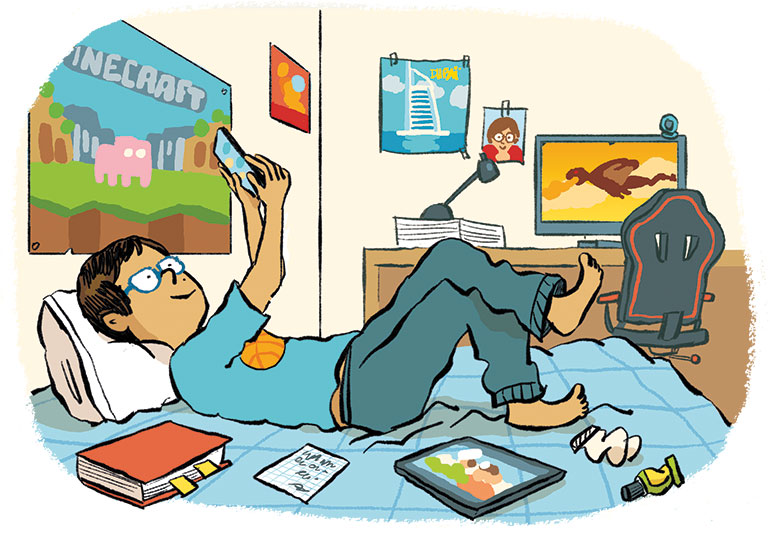 "Trop de devoirs ? Même pas peur !", article extrait du magazine Okapi n° 1252, 15 octobre 2026. Illustrations : Guillaume Long.