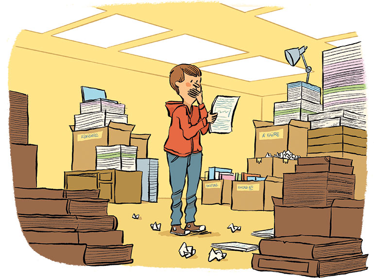 "Trop de devoirs ? Même pas peur !", article extrait du magazine Okapi n° 1252, 15 octobre 2026. Illustrations : Guillaume Long.